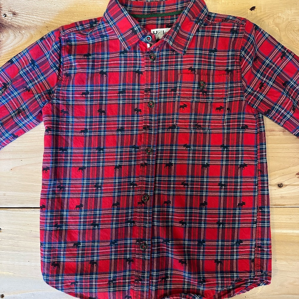 Hatley Moose & Plaid Kids Button Down Shirt